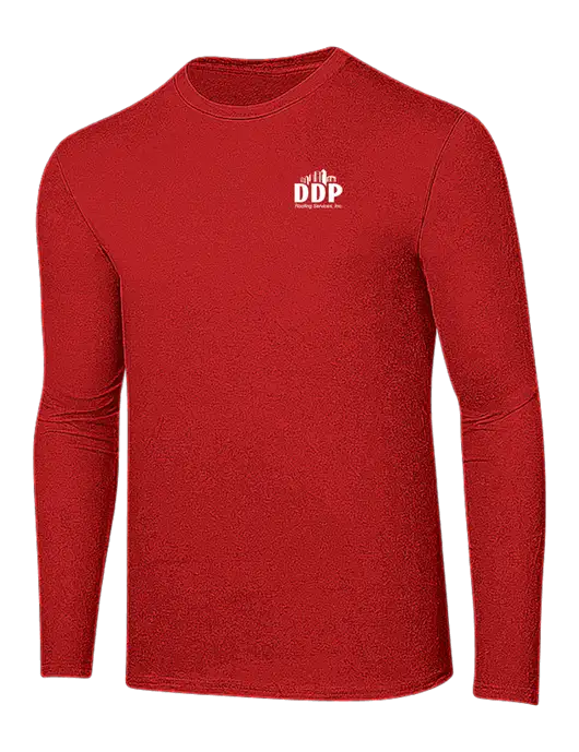Ring Spun Dark Red 4.5 oz Long Sleeve T-Shirt w/DDP Roofing Services Logo
