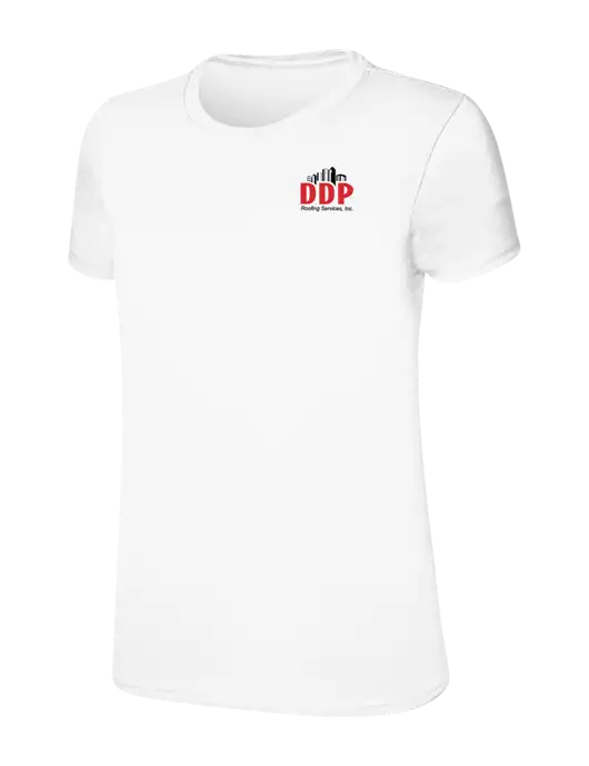 Womens Ring Spun White 4.5 oz T-Shirt w/DDP Roofing Services Logo