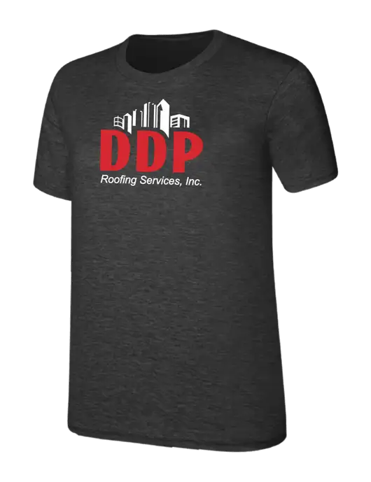 Womens Ring Spun Dark Heather Grey 4.5 oz T-Shirt w/DDP Roofing Services Logo