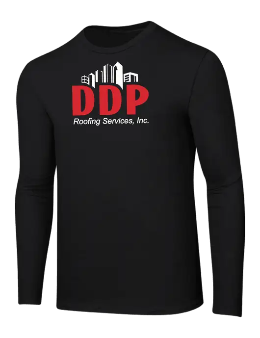 Ring Spun Jet Black 4.5 oz Long Sleeve T-Shirt w/DDP Roofing Services Logo