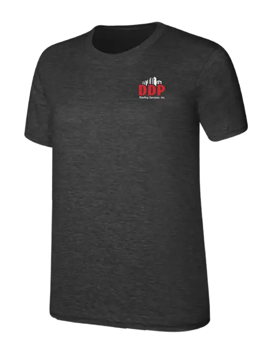 Womens Ring Spun Dark Heather Grey 4.5 oz T-Shirt w/DDP Roofing Services Logo