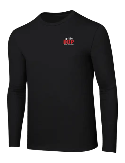 Ring Spun Jet Black 4.5 oz Long Sleeve T-Shirt w/DDP Roofing Services Logo
