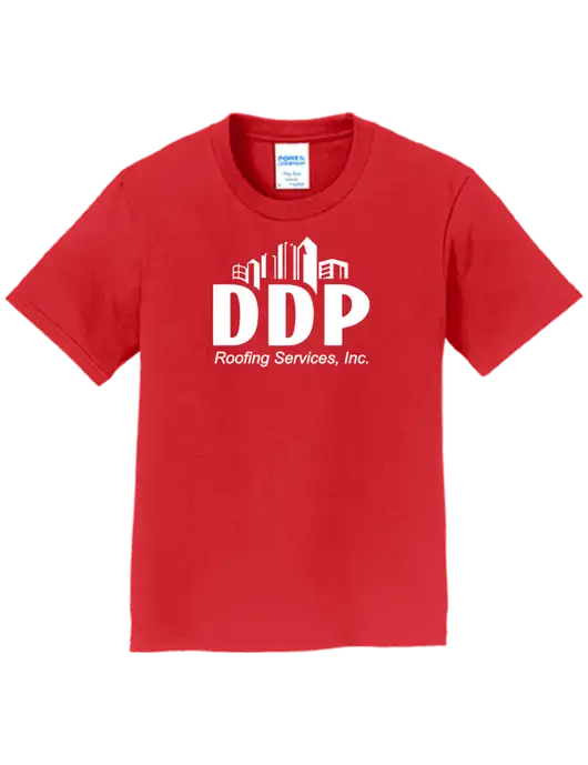 Youth Ring Spun Bright Red 4.5 oz T-Shirt w/DDP Roofing Services Logo