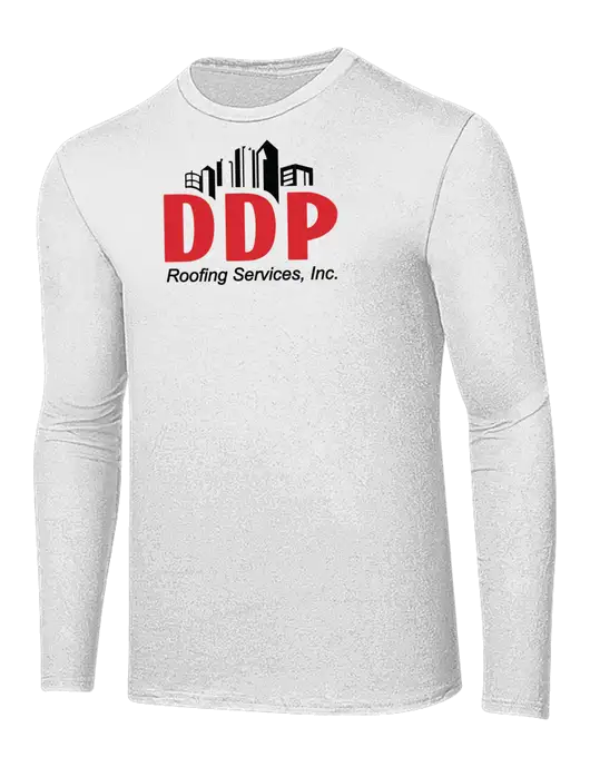 Ring Spun White 4.5 oz Long Sleeve T-Shirt w/DDP Roofing Services Logo