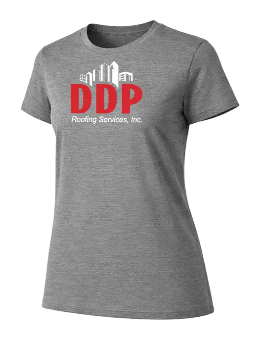 Womens Ring Spun Light Grey Heather 4.5 oz T-Shirt w/DDP Roofing Services Logo