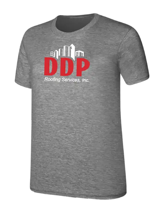 Womens Ring Spun Light Grey Heather 4.5 oz T-Shirt w/DDP Roofing Services Logo