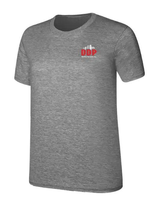 Womens Ring Spun Light Grey Heather 4.5 oz T-Shirt w/DDP Roofing Services Logo