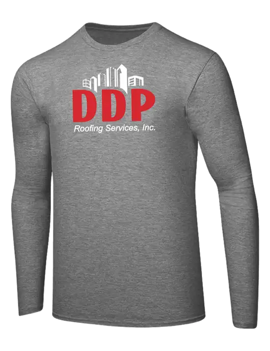 Ring Spun Light Heather Grey 4.5 oz Long Sleeve T-Shirt w/DDP Roofing Services Logo