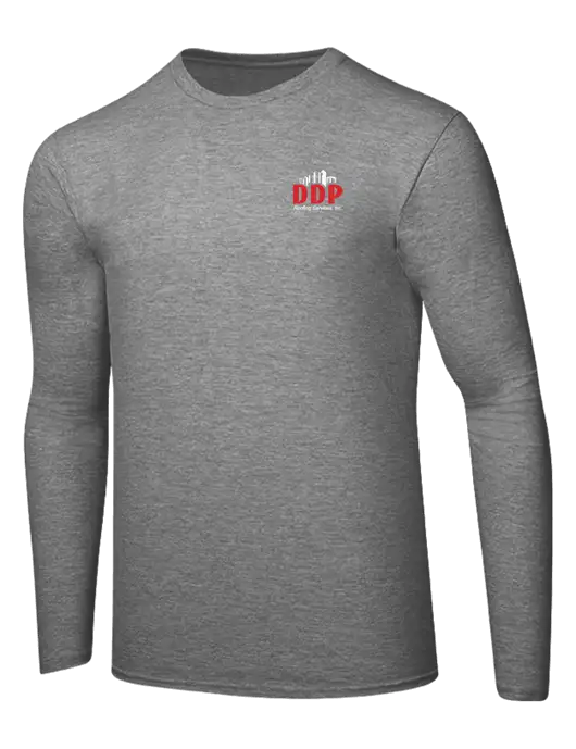 Ring Spun Light Heather Grey 4.5 oz Long Sleeve T-Shirt w/DDP Roofing Services Logo