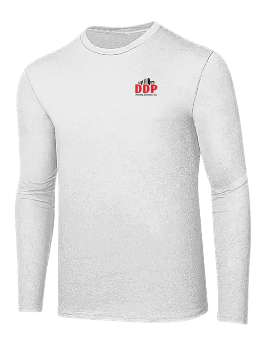 Ring Spun White 4.5 oz Long Sleeve T-Shirt w/DDP Roofing Services Logo