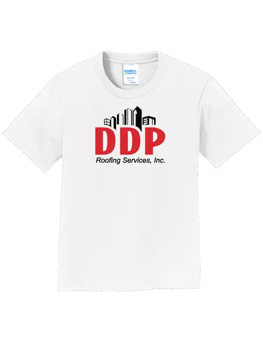 Youth Ring Spun White 4.5 oz T-Shirt w/DDP Roofing Services Logo