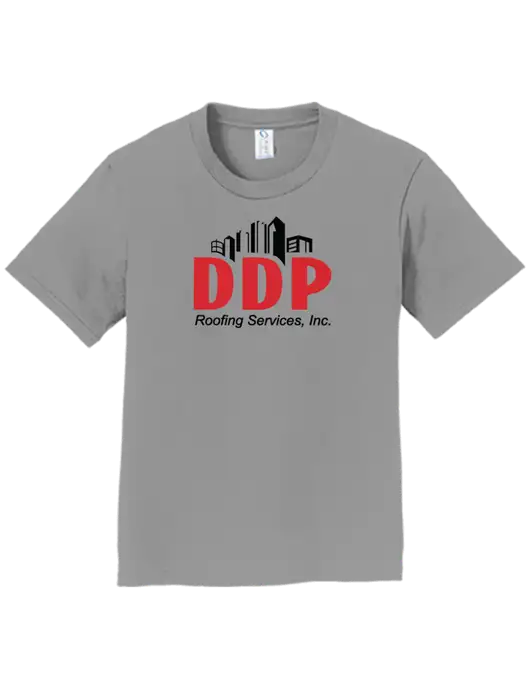 Youth Ring Spun Medium Grey 4.5 oz T-Shirt w/DDP Roofing Services Logo