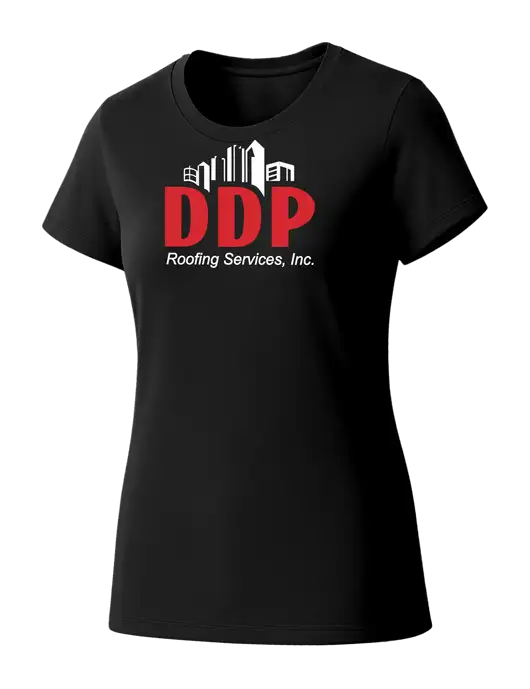 Womens Seriously Soft Black T-Shirt w/DDP Roofing Services Logo