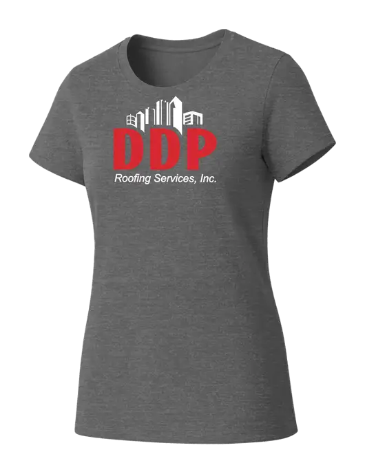 Womens Seriously Soft Grey Frost T-Shirt w/DDP Roofing Services Logo