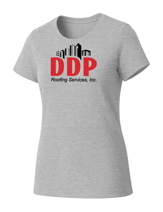 Womens Seriously Soft Light Heathered Grey T-Shirt w/DDP Roofing Services Logo