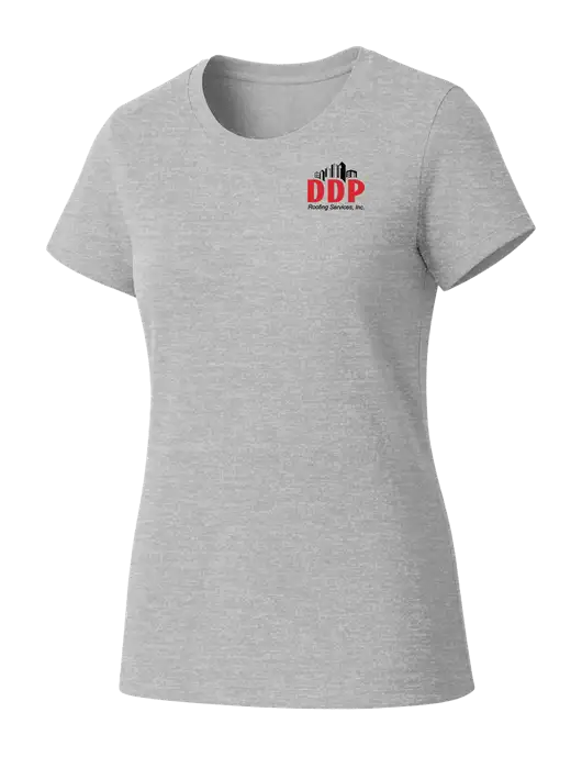 Womens Seriously Soft Light Heathered Grey T-Shirt w/DDP Roofing Services Logo