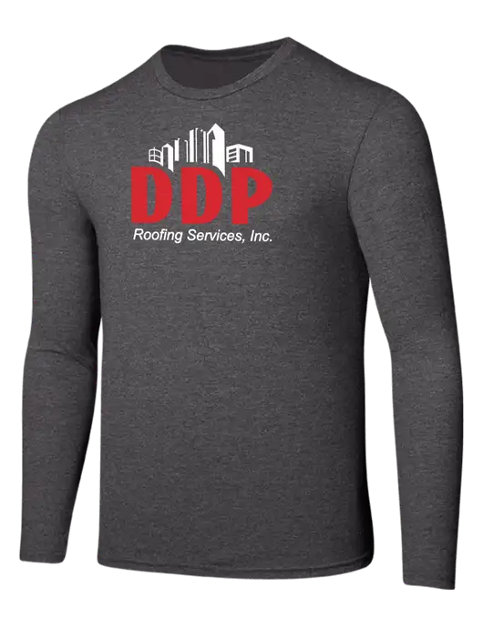 Seriously Soft Heathered Charcoal Long Sleeve T-Shirt w/DDP Roofing Services Logo