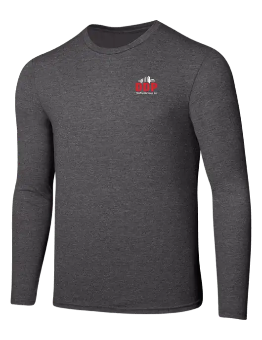Seriously Soft Heathered Charcoal Long Sleeve T-Shirt w/DDP Roofing Services Logo