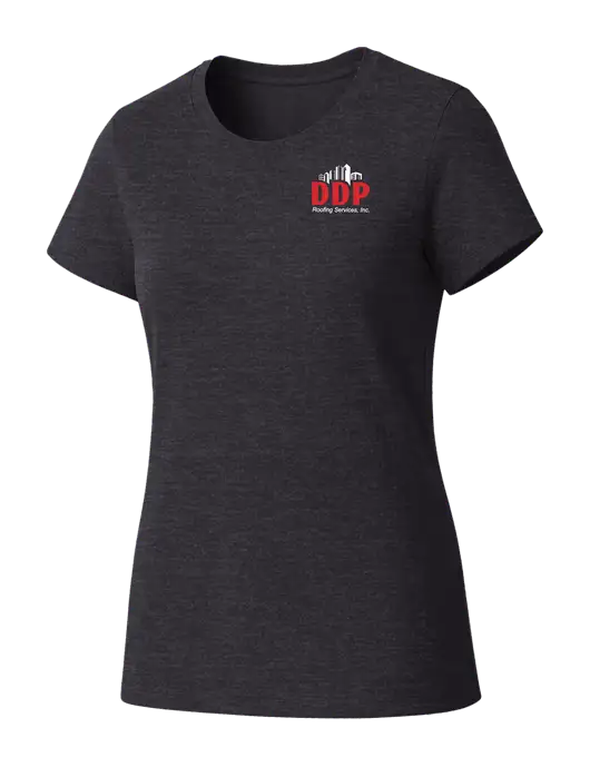 Womens Seriously Soft Heathered Charcoal T-Shirt w/DDP Roofing Services Logo