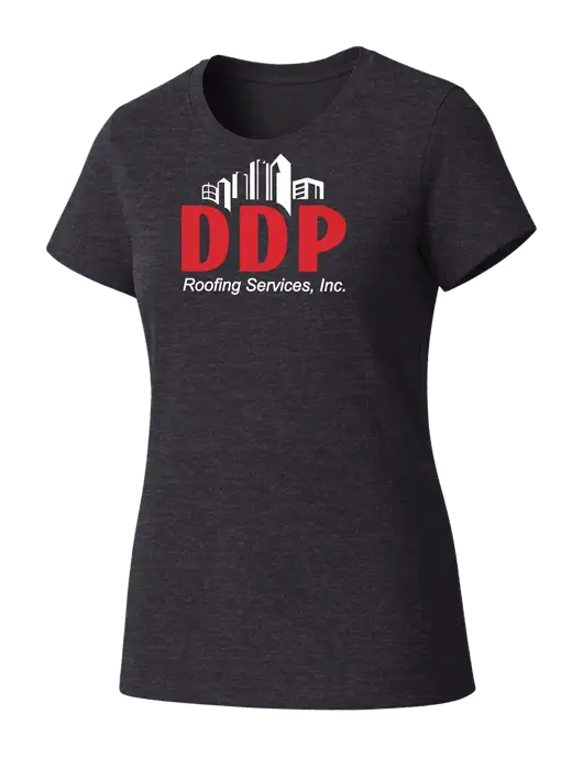 Womens Seriously Soft Heathered Charcoal T-Shirt w/DDP Roofing Services Logo