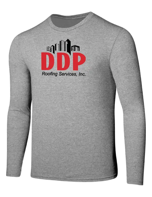 Seriously Soft Light Heathered Grey Long Sleeve T-Shirt w/DDP Roofing Services Logo