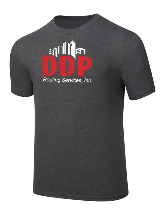 Simply Soft Heathered Charcoal 4.5oz  Poly/Combed Ring Spun Cotton T-Shirt w/DDP Roofing Services Logo