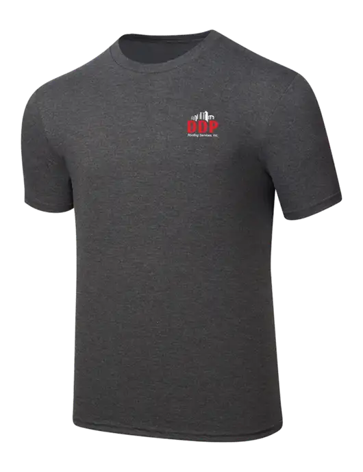 Simply Soft Heathered Charcoal 4.5oz  Poly/Combed Ring Spun Cotton T-Shirt w/DDP Roofing Services Logo
