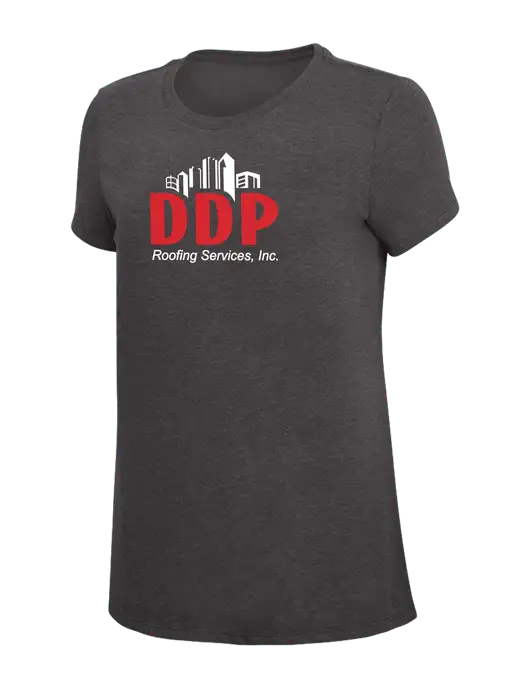 Womens Simply Soft Heather Charcoal 4.5oz  Poly/Combed Ring Spun Cotton T-Shirt w/DDP Roofing Services Logo