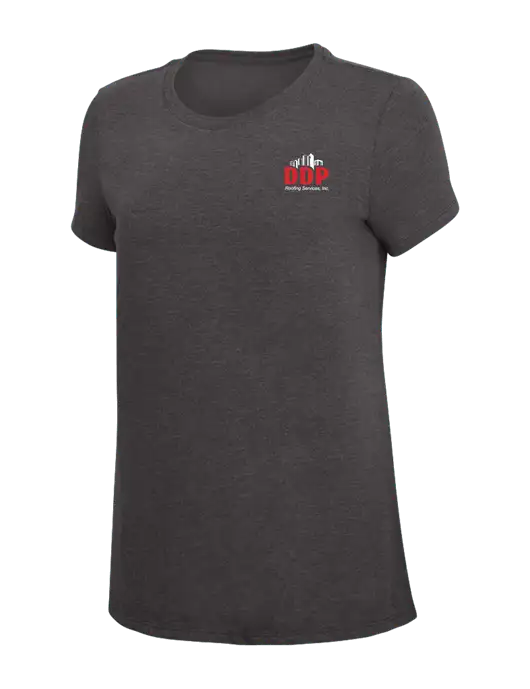 Womens Simply Soft Heather Charcoal 4.5oz  Poly/Combed Ring Spun Cotton T-Shirt w/DDP Roofing Services Logo