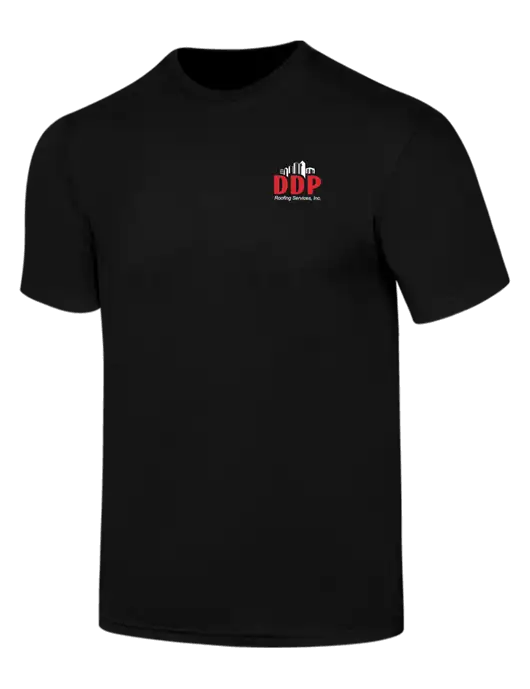 Simply Soft Black 4.5oz  Poly/Combed Ring Spun Cotton T-Shirt w/DDP Roofing Services Logo