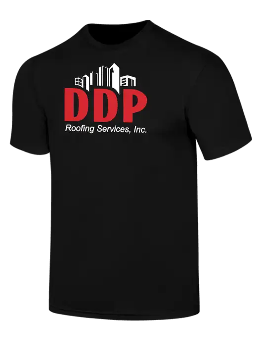 Simply Soft Black 4.5oz  Poly/Combed Ring Spun Cotton T-Shirt w/DDP Roofing Services Logo