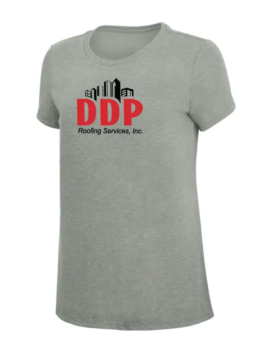 Womens Simply Soft Grey Frost 4.5oz  Poly/Combed Ring Spun Cotton T-Shirt w/DDP Roofing Services Logo