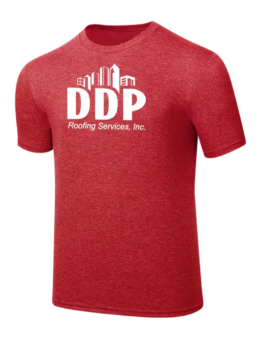 Simply Soft Red Frost 4.5oz  Poly/Combed Ring Spun Cotton T-Shirt w/DDP Roofing Services Logo