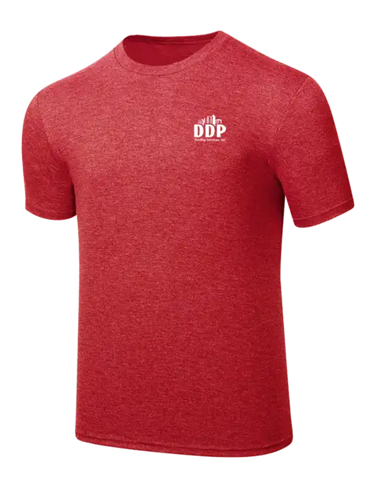 Simply Soft Red Frost 4.5oz  Poly/Combed Ring Spun Cotton T-Shirt w/DDP Roofing Services Logo