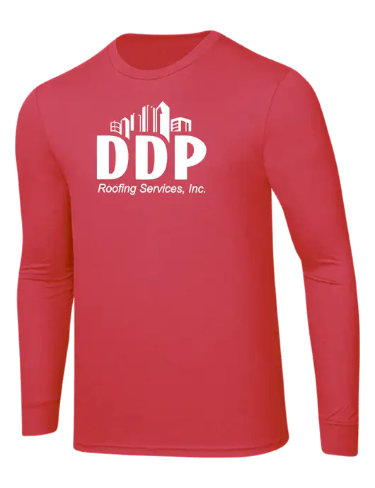 Simply Soft Long Sleeve Red Frost 4.5 oz, Poly/Combed Ring Spun Cotton T-Shirt w/DDP Roofing Services Logo