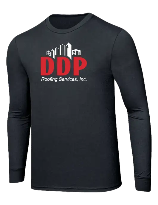 Simply Soft Long Sleeve Black Frost 4.5 oz, Poly/Combed Ring Spun Cotton T-Shirt w/DDP Roofing Services Logo