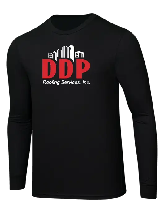 Simply Soft Long Sleeve Black 4.5 oz, Poly/Combed Ring Spun Cotton T-Shirt w/DDP Roofing Services Logo