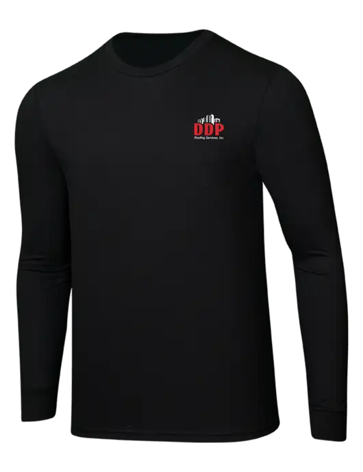 Simply Soft Long Sleeve Black 4.5 oz, Poly/Combed Ring Spun Cotton T-Shirt w/DDP Roofing Services Logo