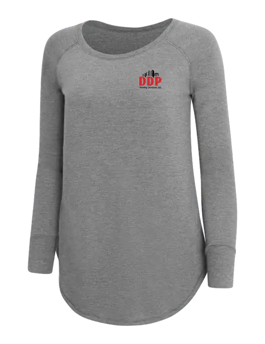Womens Perfect Wide Collar Tunic Tri-Blend Grey Frost 4.5 oz T-Shirt w/DDP Roofing Services Logo