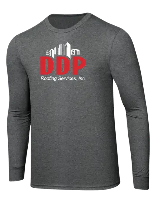 Simply Soft Long Sleeve Medium Grey Frost 4.5 oz, Poly/Combed Ring Spun Cotton T-Shirt w/DDP Roofing Services Logo