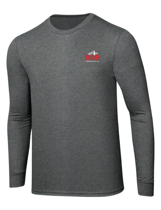 Simply Soft Long Sleeve Medium Grey Frost 4.5 oz, Poly/Combed Ring Spun Cotton T-Shirt w/DDP Roofing Services Logo
