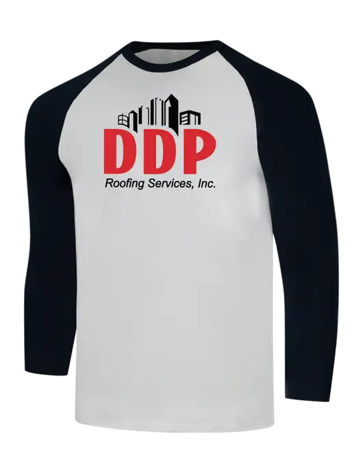 Simply Soft 3/4 Sleeve Black/White Ring Spun Cotton T-Shirt w/DDP Roofing Services Logo