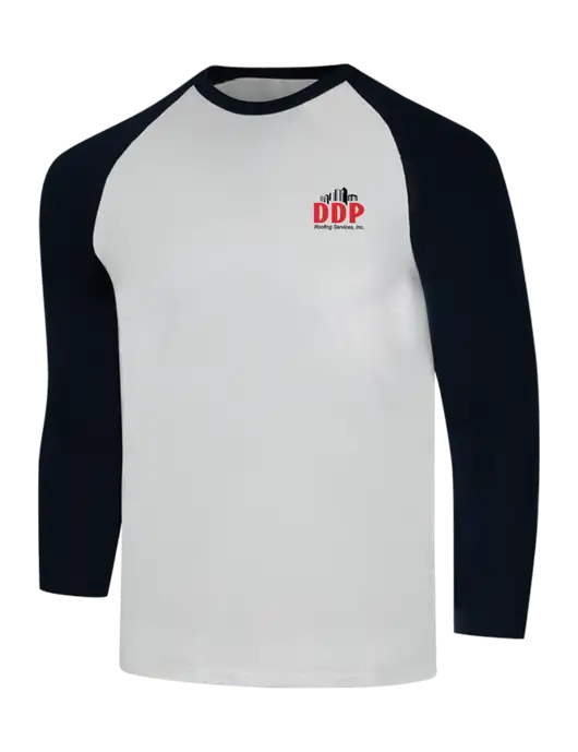 Simply Soft 3/4 Sleeve Black/White Ring Spun Cotton T-Shirt w/DDP Roofing Services Logo