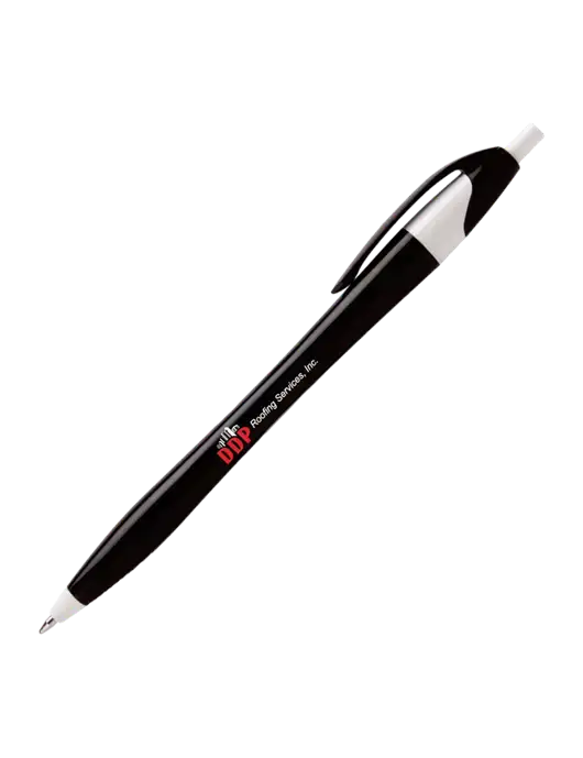 Novella Black/White Executive Pen - Blue Ink w/DDP Roofing Services Logo