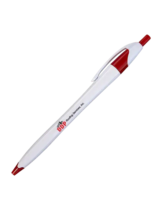 Novella White/Red Classic Pen - Blue Ink w/DDP Roofing Services Logo