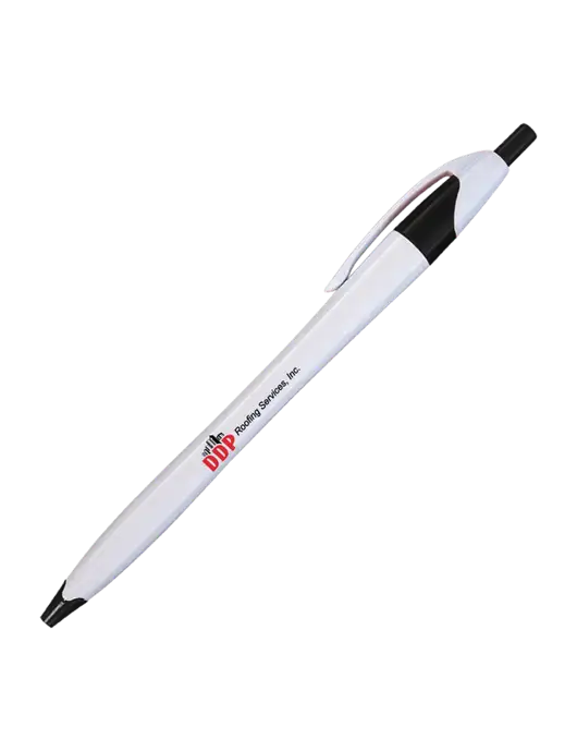 Novella White/Black Classic Pen - Blue Ink w/DDP Roofing Services Logo