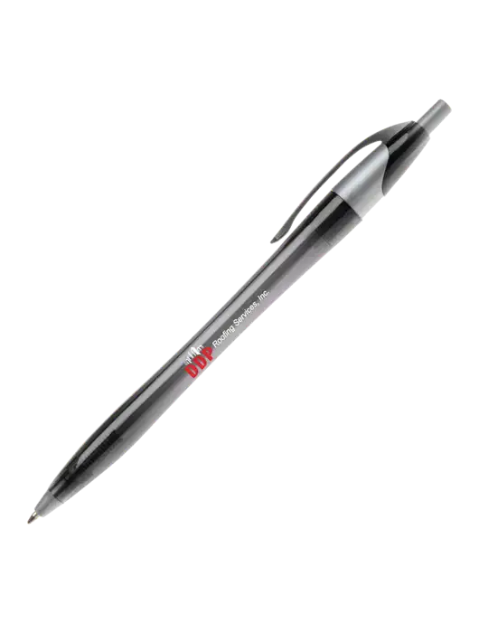 Novella Translucent Black/Silver Jewel Pen - Blue Ink w/DDP Roofing Services Logo