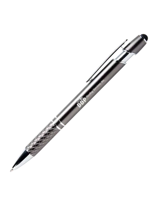 Valencia Gunmetal Stylus Pen - Black Ink w/DDP Roofing Services Logo