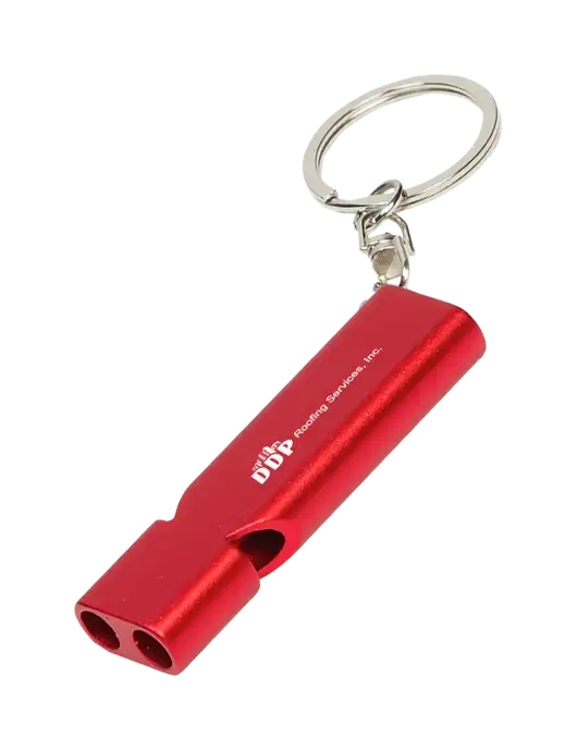 Quick Alert Red Safety Whistle w/DDP Roofing Services Logo