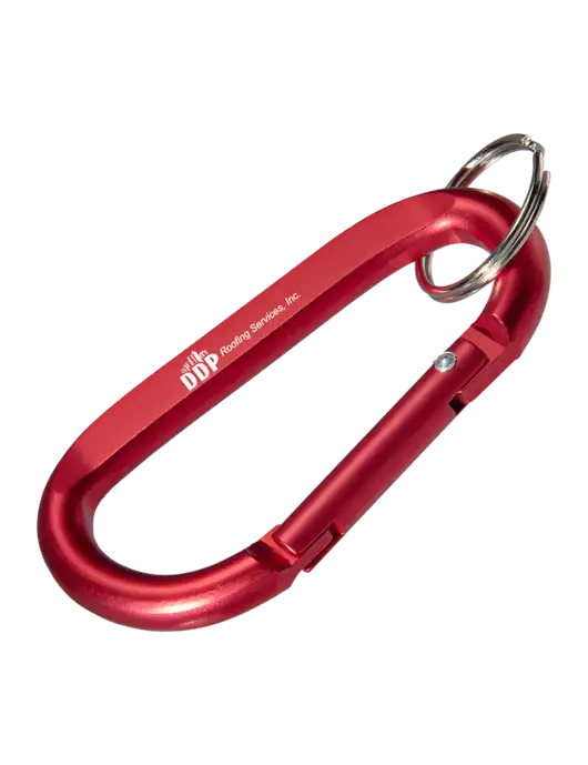 Red Carabiner & Key Ring w/DDP Roofing Services Logo